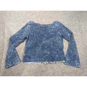 Cloth & Stone Women's Blue Raw Fray Hem Corduroy Ombre Button Back Top Size S